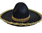 Mobgift Altın Renk Şeritli Meksika Mariachi Latin Şapkası 55 cm Çocuk