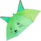 Mobgift Düdüklü ve Kulaklı Baston Çocuk Şemsiyesi (Yeşil)