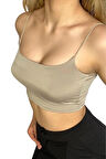 Askılı Crop Bluz-Bej