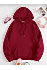 malkoçbey bordo kapüşonlu oversize unisex swetşhirt