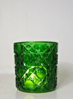 Yılbaşı Yeşil Kristal Kesme Cam Bardak Mumluk ve Tealight Seti (8 cm)