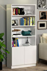 2 Kapaklı Dolaplı 4 Raflı  Kitaplık Beyaz