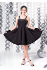 Meneviş Siyah Işıltılı Kız Çocuk Krep Kısa Abiye Elbise_mnvs807