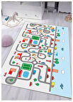 Trafik Çocuk Oyun Halısı Kaymaz Makinede Yıkanabilir Eğitici Bebek Ve Çocuk Odası Halısı Oyun Matı