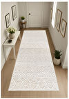 Krem Gri Dijital Baskı Halı Kaymaz Tabanlı Yıkanabilir Halı Yolluk Salon Halısı 806