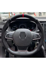 Renault Megane 1 Özel Kombin Süet Karbon Kırmızı Yüzüklü Dikmeli Deri Direksiyon Kılıfı