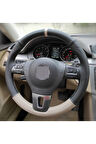 Volkswagen Golf 4 Özel Kombin Nokta Alt Koyu Bej Yüzüklü Dikmeli Deri Direksiyon Kılıfı