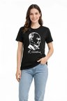 Livizmir Moda Atatürk Baskılı Tişört Kısa Kollu Bisiklet Yaka T-Shirt - Siyah