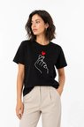 Livizmir Moda Kore Parmak Kalp Aşk Temalı Minimal Baskılı Tişört Yazlık Kısa Kol T-Shirt - Siyah