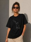 Livizmir Moda Minimal Kedi Çizim Baskılı Tişört Kısa Kol Yazlık T-Shirt - Siyah