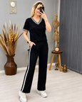 Livizmir Moda Kadın Kısa Kollu V Yakalı Viskon Iki Iplik Bluz Ve Pantolon Ikili Takım
