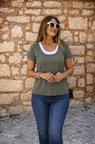 Livizmir Moda Kadın Kısa Kollu Yuvarlak Yakalı çift Renkli Viskon Bluz