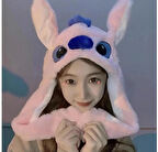 Stitch Pembe Stitch Peluş Işıklı Kulakları Oynar Peluş Şapka Bere A Kalite Sevimli