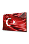  Miyrem Glasses Collection -A1^#  Kırmızı Dalgalı Türk Bayrağı Cam Tablo