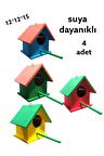Ahşap Kuş Yuvası Kuş Evi 4 Adet 12x12x15