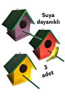 Ahşap Kuş Yuvası Kuş Evi Dış Mekan Suya Dayanıklı 3 Adet