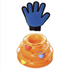 TİNEKE 2 Lİ SET 3 KATLI Toplu Yuvarlak Kedi Oyuncağı VE Kedi Köpek Tüy Toplayıcı Eldiven