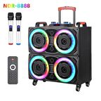 NDR-8888 BÜYÜK BOY BLUETOOTH HOPARLÖR ÇİFT MİKROFONLU TEKERLEKLİ KABLOSUZ SPEAKER TOPLANTI ANFİ