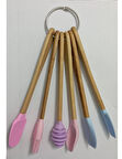 Renkli Bambu Saplı Silikon Uçlu Spatula Fırçalı Kaşık Ahşap Seti 6'lı 21cm