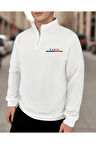Erkek Paris Baskılı Yarım Fermuarlı Oversize Sweatshirt