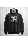 New York City Baskılı Kapüşonlu Sweatshirt Hoodie Kalın Kumaş 3 İplik Şardonlu