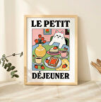 Fransız Kafe Kedi Baskısı, Retro İçecek Posteri, Bistro Kahve Kek Posterleri, Le Petit Dejeuner Kahvaltısı