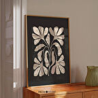 Orta Yüzyıl Modern Botanik Sanatı, Çağdaş Oturma Odası ve Japandi Dekoru için Minimalist Siyah ve Bej Organik Çiçekler |