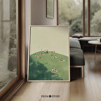 Minimalist Piknik İllüstrasyon Duvar Sanatı, Eklektik Oturma Odası için Sevimli Açık Hava Yaz Parkı Sahnesi |