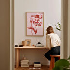 La Dolce Vita Sanat Posteri, Pembe ve Kırmızı İtalyan Sözü Posteri, Bar Arabası Dekoru