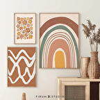 Boho Duvar Sanatı Seti, Toprak Tonları Duvar Sanatı, 3'lü Sanat Seti, Galeri, Yaz Galerisi Seti