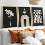 Orta Yüzyıl Modern, Siyah Bej 3'lü Set, Kasvetli Set