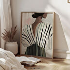Siyah Beyaz Çizgili Modern Kadın - Giyinme Odaları İçin Duvar Dekoru ve Kadınsı Estetik | Trend Duvar Sanatı |