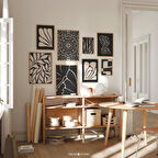 Şık Siyah ve Bej Soyut Botanik Sanat Seti - Estetik Dekor için 8'li Modern Duvar Galerisi Seti | Sanat Galerisi |