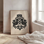 Norveç Halk Bej ve Siyah Duvar Sanatı