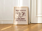 ÇERÇEVELİ Kahve Baskısı, Daha Fazla Espresso Daha Az Depresso, Retro Mutfak ve Yemek Odası Baskıları, Sevimli Kafe Duvar Sanatı