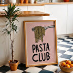 Pembe Makarna Kulübü Posteri, Modern Mutfak Duvar Sanatı, Yemek Odası İçin Minimalist Makarna