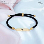 Doğanın Uyanışını Temsil Eden Siyah Örgülü Dikdörtgen Motifli 14 Ayar Altın Plakalı Nisan Bilekliği