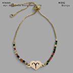 Canlanma ve tazelik zamanı, Kalp Figürlü ve Renkli Taş Desenli 14 Ayar Altın Plakalı Nisan Bilekliği