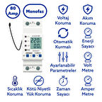 Tomzn Hiking Sıcaklık Korumalı Voltaj ve Akım Koruma Rölesi 80A Dahili Kontaktör Elektrik Bekçisi