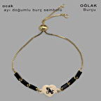 Kalp Motifli ve Parlak Siyah Taşlı 14 Ayar Altın Plakalı Ocak Bilekliği