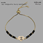 Yeni Başlangıçları Yansıtan Kalp Motifli ve Siyah Taşlı 14 Ayar Altın Plakalı Ocak Bilekliği