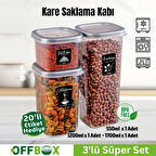 Offbox Kare Bakliyat Baharat Gıda Saklama Kabı - 3 Çeşit - 3 Adet