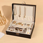 Mücevher Kutusu Organizer Düzenleyici Takı Kutusu Anahtarlı Kolye Küpe Saat Kutusu Siyah