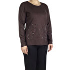 KADIN ETEK İŞLEMELİ TAŞLI LİKRALI BLUZ