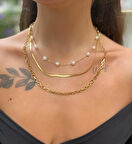 İnci Detaylı Çelik Kombin Kolye