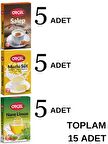 Orçel 5 Muzlu Süt + 5 Sahlep + 5 Nane Limon Aromalı İçecek Tozu Oralet Çay 15x200gr.