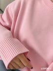 Pembe Bisiklet Yaka Oversize Triko Kadın Kazak