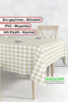 Krem Beyaz Pötikareli Pvc Muşamba Astarlı Masa Örtüsü Leke Tutmaz Silinebilir