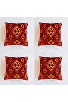 Kilim Desenli Dekoratif Yastık Kılıfı 4'lü Çift Taraflı Şönil Dokuma Gizli Fermuarlı Kırlent Kılıfı