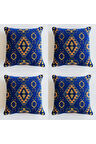 Kilim Desenli Dekoratif Yastık Kılıfı 4'lü Çift Taraflı Şönil Dokuma Gizli Fermuarlı Kırlent Kılıfı